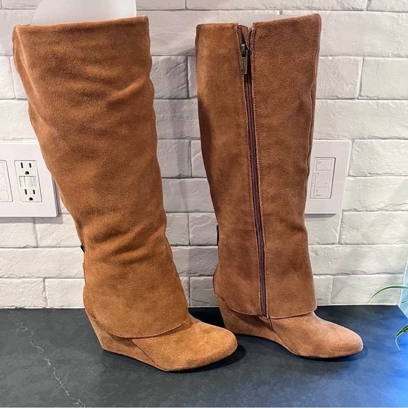 Jessica Simpson sz 6 Rallie chestnut suede tall wedge boots - Picture 3 of 15